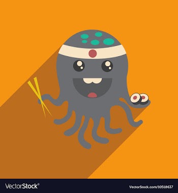 Flat icon with long shadow octopus sushi vector image