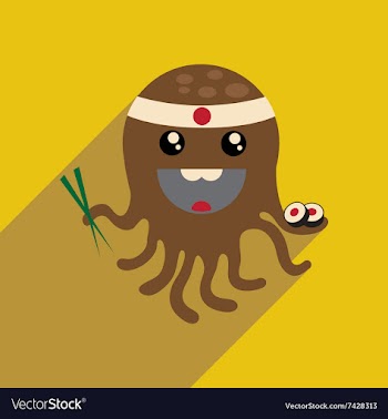 Flat icon with long shadow octopus sushi vector image