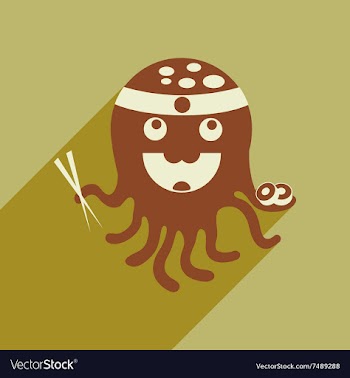 Flat icon with long shadow octopus sushi vector image