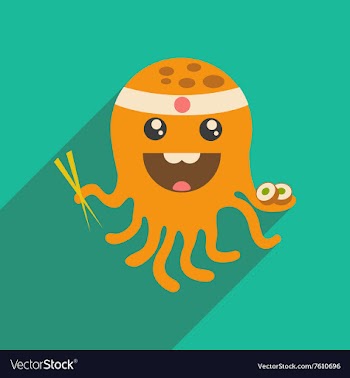Flat icon with long shadow octopus sushi vector image