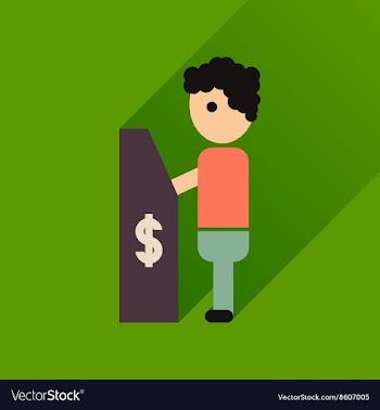 Flat icon with long shadow people ATM vector image