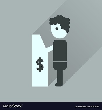 Flat icon with long shadow people ATM vector image