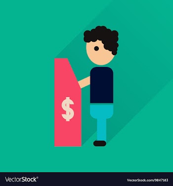 Flat icon with long shadow people ATM vector image