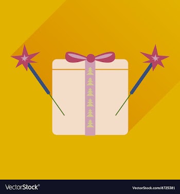 Flat icon with long shadow present and sparklers vector image
