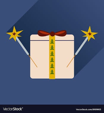 Flat icon with long shadow present and sparklers vector image