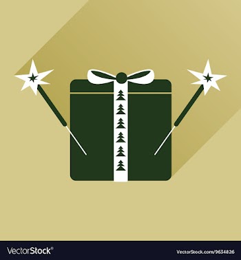Flat icon with long shadow present and sparklers vector image