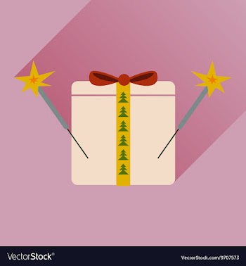 Flat icon with long shadow present and sparklers vector image
