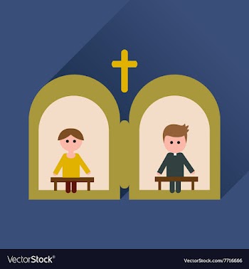 Flat icon with long shadow priest confession vector image