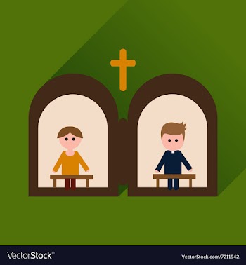 Flat icon with long shadow priests confession vector image