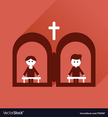 Flat icon with long shadow priests confession vector image