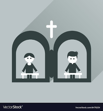 Flat icon with long shadow priests confession vector image