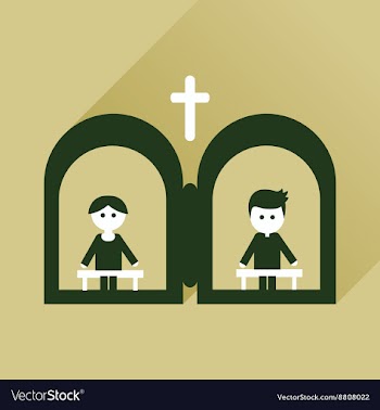 Flat icon with long shadow priests confession vector image