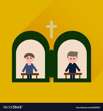 Flat icon with long shadow priests confession vector image