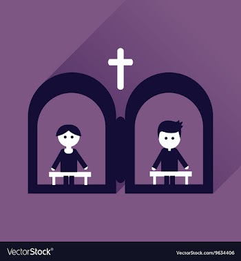 Flat icon with long shadow priests confession vector image