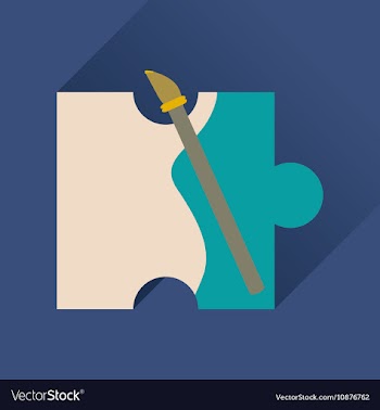 Flat icon with long shadow puzzle brush vector image