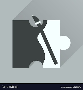 Flat icon with long shadow puzzle brush vector image