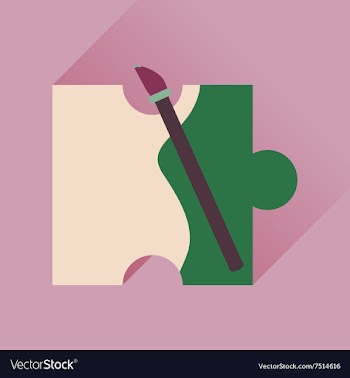 Flat icon with long shadow puzzle brush vector image