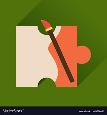 Flat icon with long shadow puzzle brush vector image