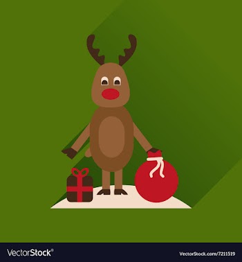 Flat icon with long shadow reindeer gift bag vector image