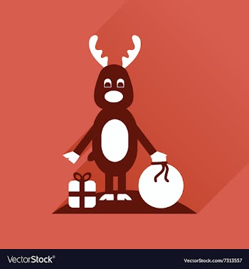Flat icon with long shadow reindeer gift bag vector image