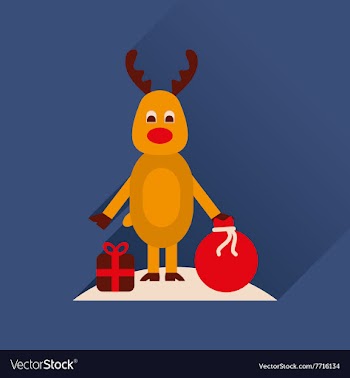 Flat icon with long shadow reindeer gift bag vector image