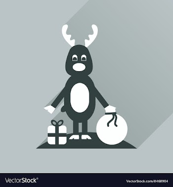 Flat icon with long shadow reindeer gift bag vector image