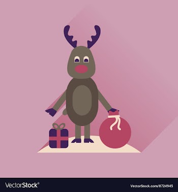 Flat icon with long shadow reindeer gift bag vector image