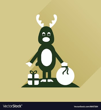 Flat icon with long shadow reindeer gift bag vector image