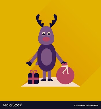 Flat icon with long shadow reindeer gift bag vector image