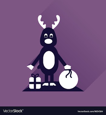Flat icon with long shadow reindeer gift bag vector image