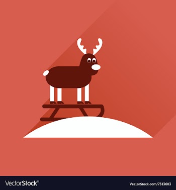 Flat icon with long shadow Reindeer sledging vector image