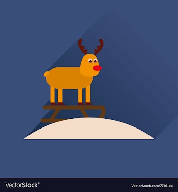 Flat icon with long shadow Reindeer sledging vector image