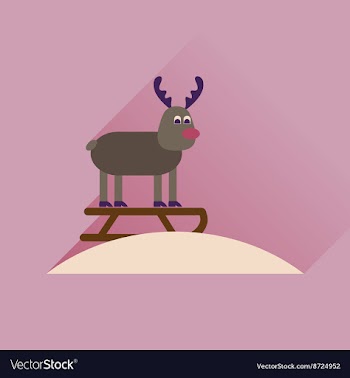 Flat icon with long shadow Reindeer sledging vector image