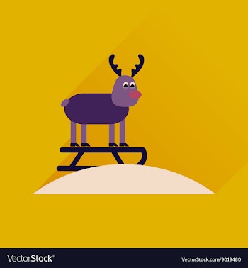 Flat icon with long shadow Reindeer sledging vector image