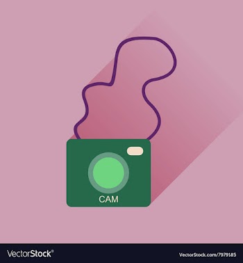Flat icon with long shadow retro camera vector image