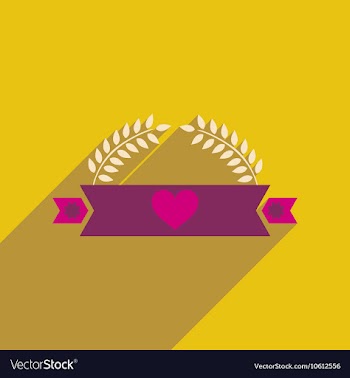 Flat icon with long shadow ribbon heart leaves vector image