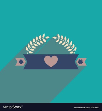 Flat icon with long shadow ribbon heart leaves vector image
