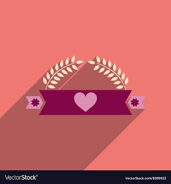 Flat icon with long shadow ribbon heart leaves vector image
