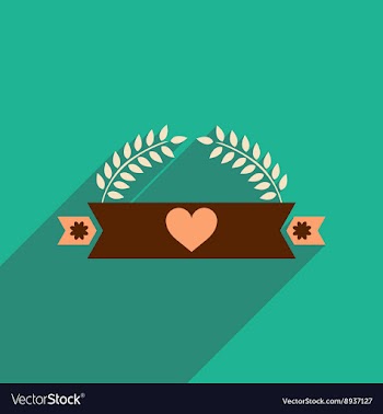 Flat icon with long shadow ribbon heart leaves vector image