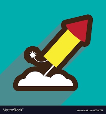 Flat icon with long shadow rocket fireworks vector image