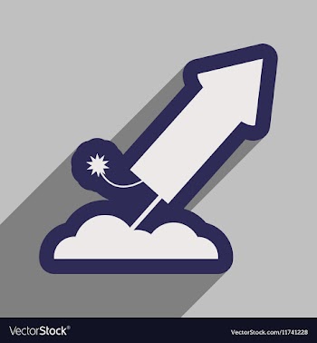 Flat icon with long shadow rocket fireworks vector image