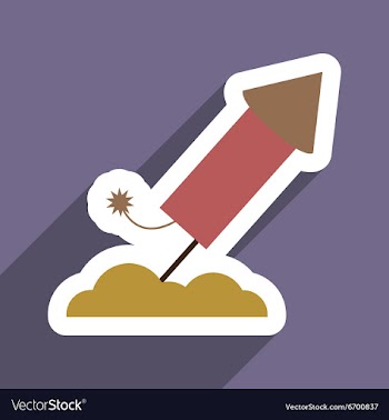 Flat icon with long shadow rocket fireworks vector image