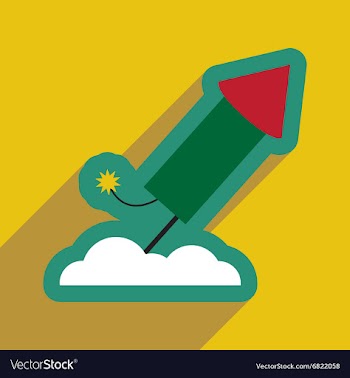 Flat icon with long shadow rocket fireworks vector image