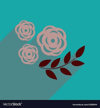Flat icon with long shadow rose branch vector image