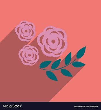 Flat icon with long shadow rose branch vector image
