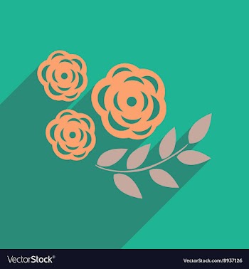 Flat icon with long shadow rose branch vector image