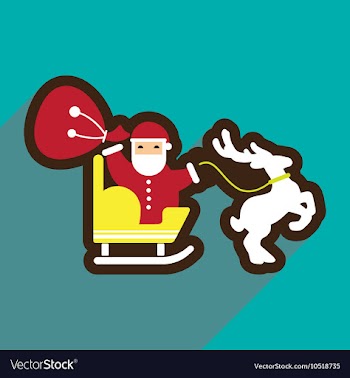 Flat icon with long shadow Santa Claus in sleigh vector image
