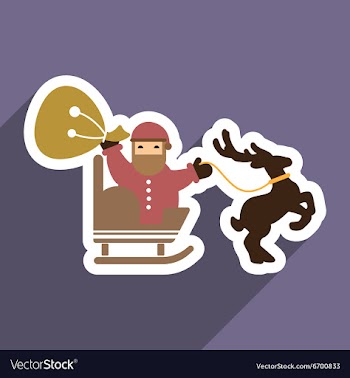 Flat icon with long shadow Santa Claus in sleigh vector image