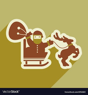 Flat icon with long shadow Santa Claus in sleigh vector image