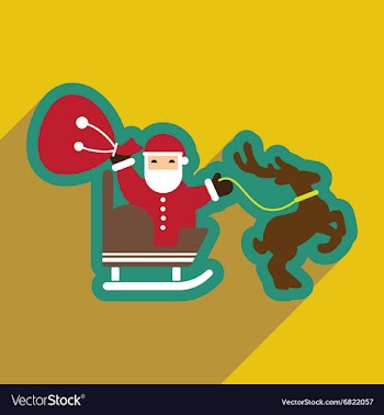 Flat icon with long shadow Santa Claus in sleigh vector image